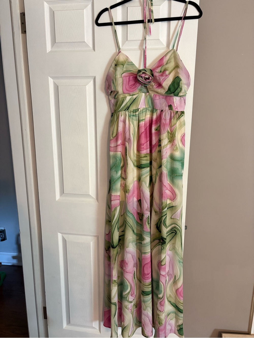Biba Pink, Green and Cream Floral-Print Maxi Dress